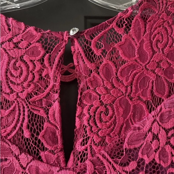 Dark Pink Lace Sleeveless Floral Dress Womens Size Medium Great For Parties - Picture 7 of 11